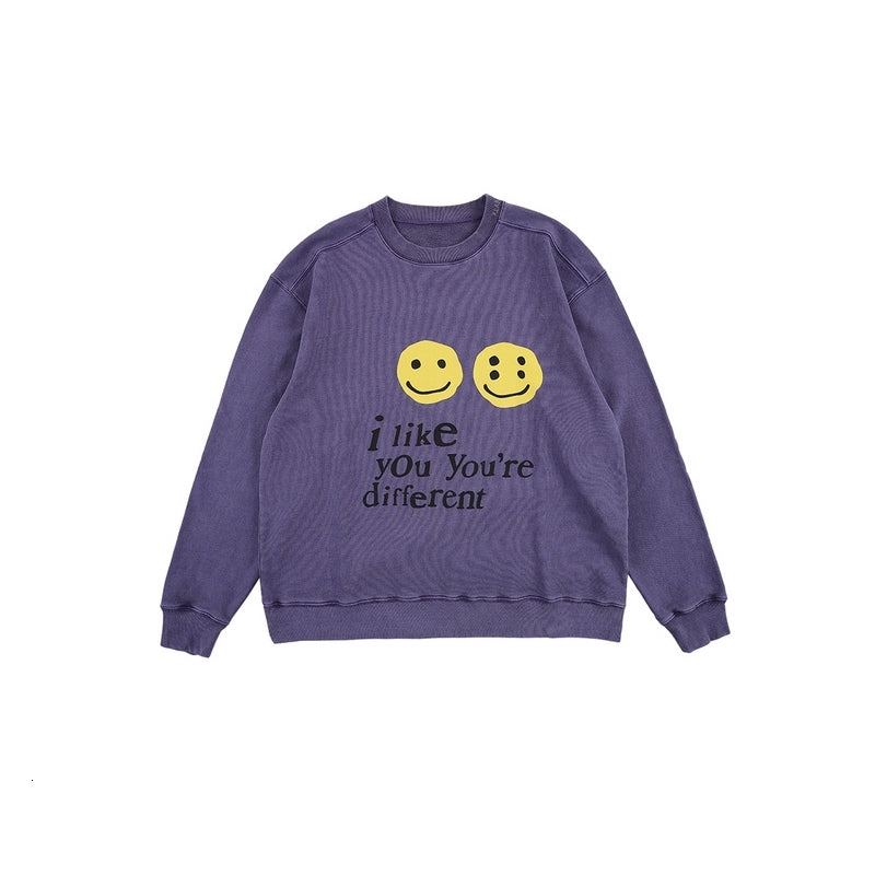 2021 Autumn New Smile Face i Like You Printed Sweatshirts Men Women Crewneck Hoodie Tar5