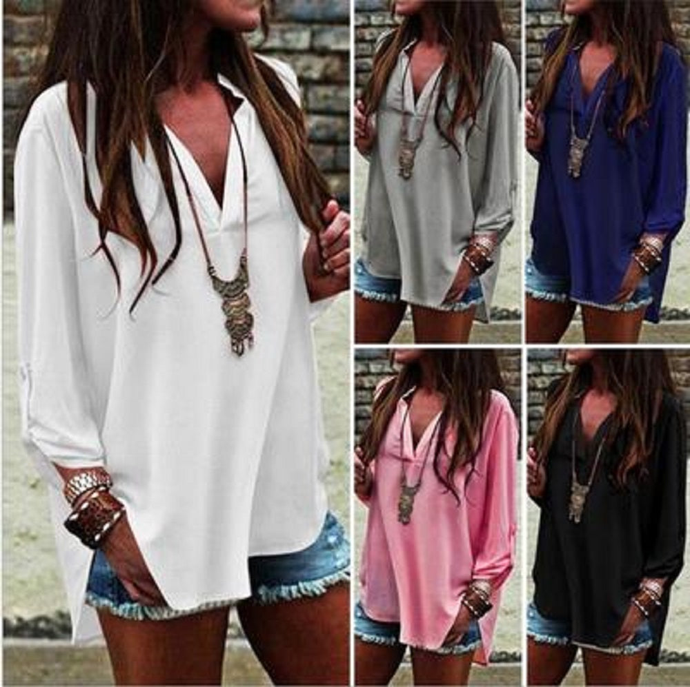 2021 New Arrived Plus size blouses shirt 5XL-S Autumn Fashion Women&#039;s Long sleeve Blouse Shirts V-Neck Loose Fashion Chiffon Shirts blouse