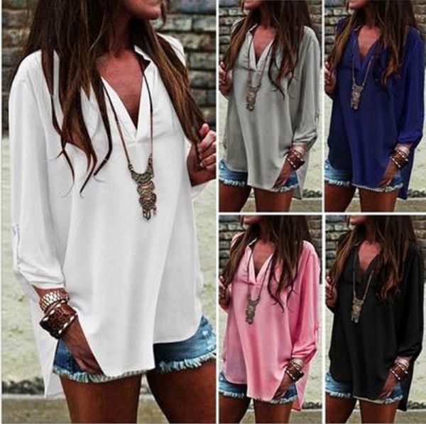 2021 New Arrived Plus size blouses shirt 5XL-S Autumn Fashion Women&#039;s Long sleeve Blouse Shirts V-Neck Loose Fashion Chiffon Shirts blo