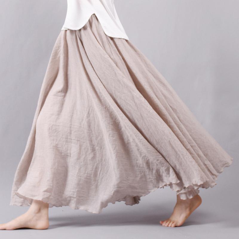 2021 New Women&#039;s High Summer Ladies Casual Elastic Waist Linen Maxi Long Skirt Elegant 2 Layers Skirts Saia Feminina 20 Colors Olzz