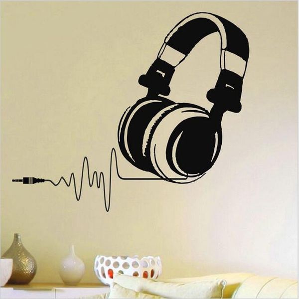 Hot Vinyl Wall Decals DJ Headphones Audio Music Pulse Decal Art Mural Home Decoration Removable Wall Sticker For Music fans 3069 210308