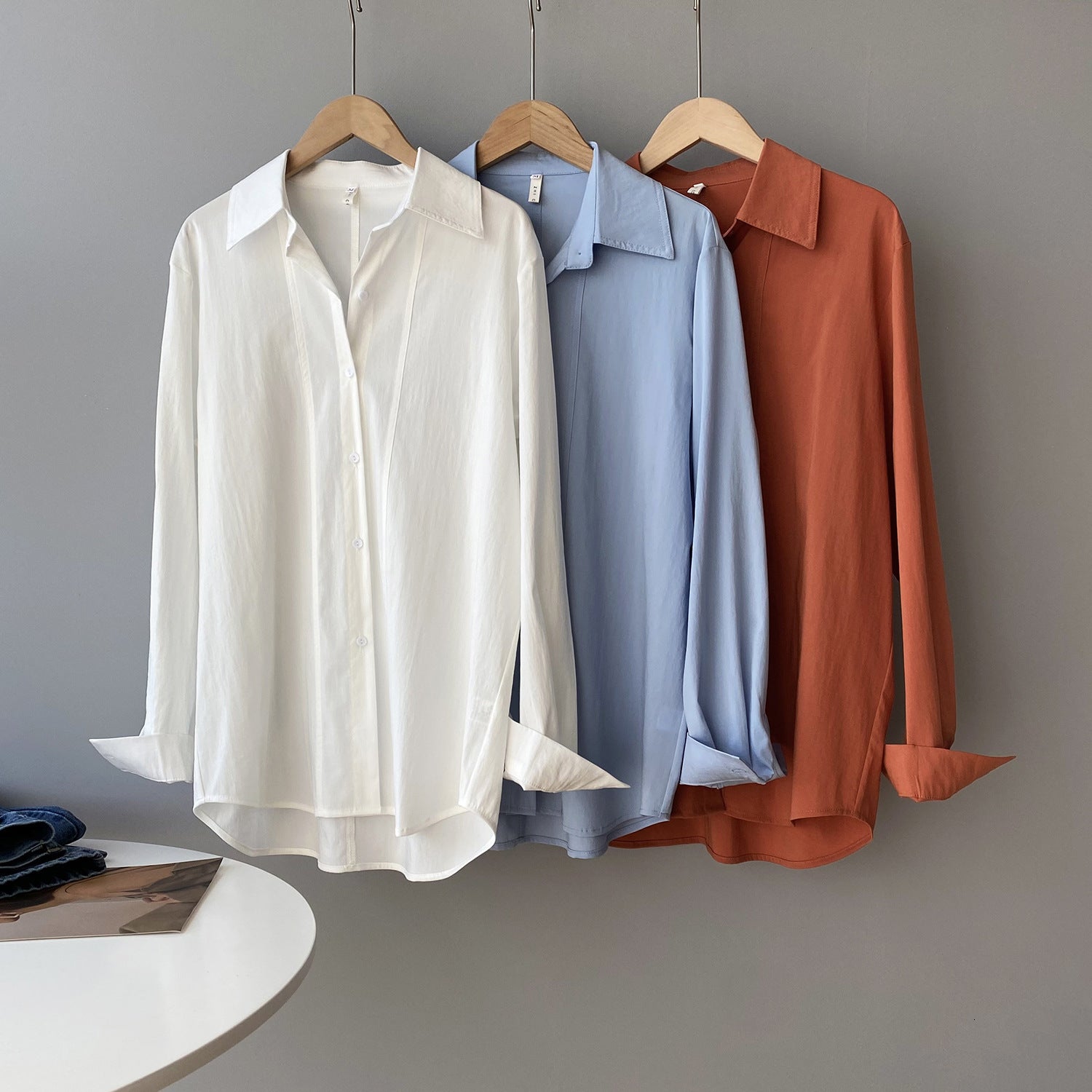 2021 New Mooirue Elegant Spring Women Orange Shirts Long Sleeve 3d Stripes Office Boyfriend Loose White Blue Shirt Blouse Tops R5hm