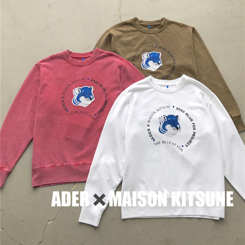 2021 New Men Women Casual High-quality Ader Error Maison Kitsune Sweatshirts Fox Bae Embroidery Adererror Pullover Red Brown Hoodie Sq3s