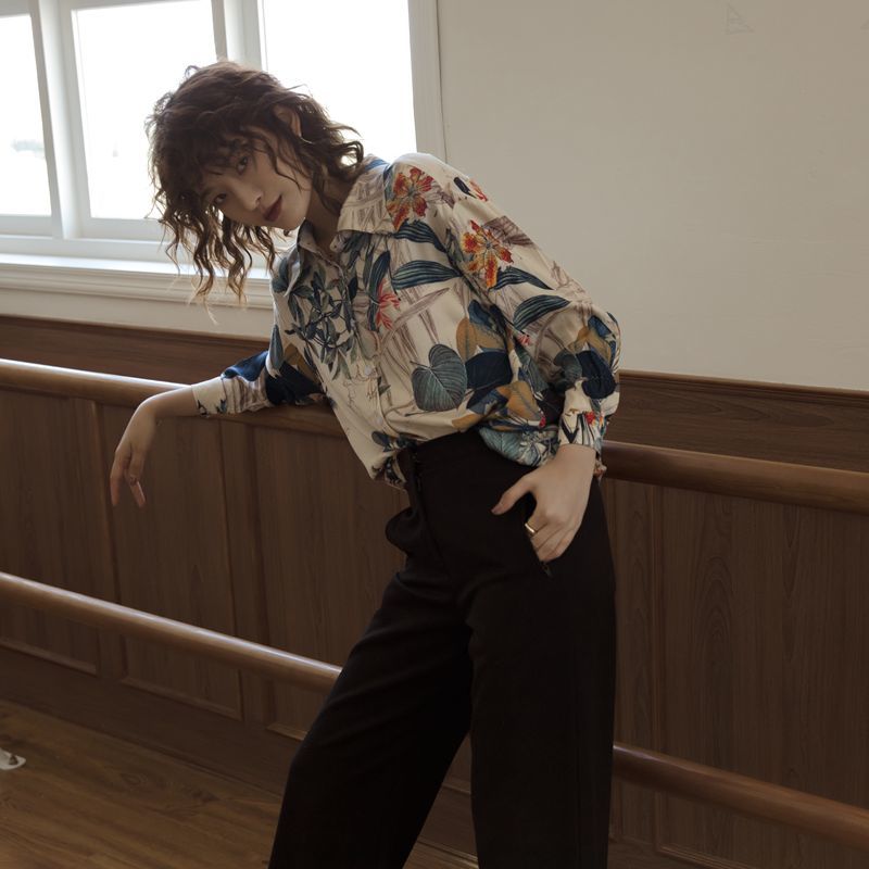2021 New Plant Floral Print Vintage Blouse Long Sleeve Tops and Blouses Button Up Collar Shirt Designer Shirts Women 2gkc