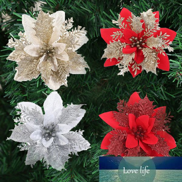 Artificial Christmas Flowers Glitter Fake Flowers Merry Christmas Tree Decor