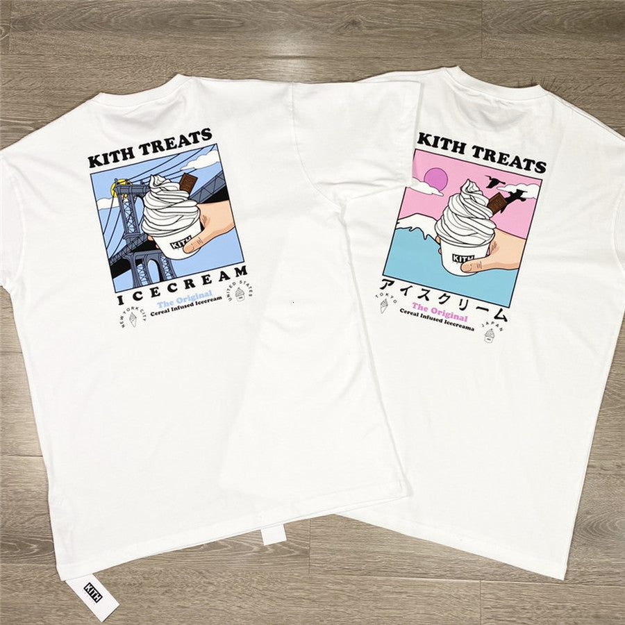 2021 New Kith Treats Locale Tee T-shirt Men Vintage White Icecream Tops Harajuku Shirts for Women 2dp2