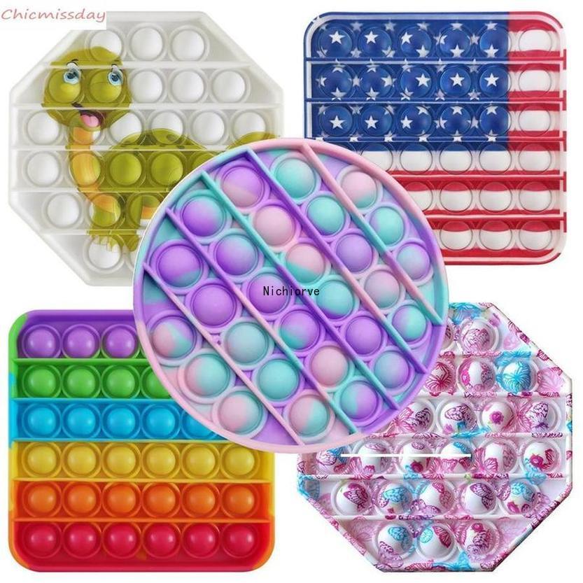 New Rainbow Decompression Toy Pop It Fidget Toy Sensory Push Pop Bubble Fidget Autism Anxiety Stress Reliever