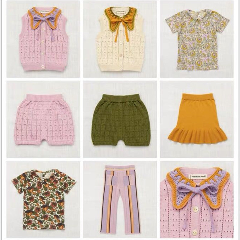 2021 New Kids Sweater Baby Girls Summer Knitted T-shirts Pants Skirts Boys Clothes Toddler Sweaters Pullover Cardigan Misha Vlf6