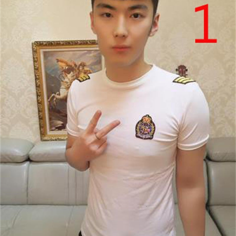 2021 New Men&#039;s Short-sleeved Social Spirit Guy Slim T-shirt Youth Bottoming Shirt Spring Qjxl