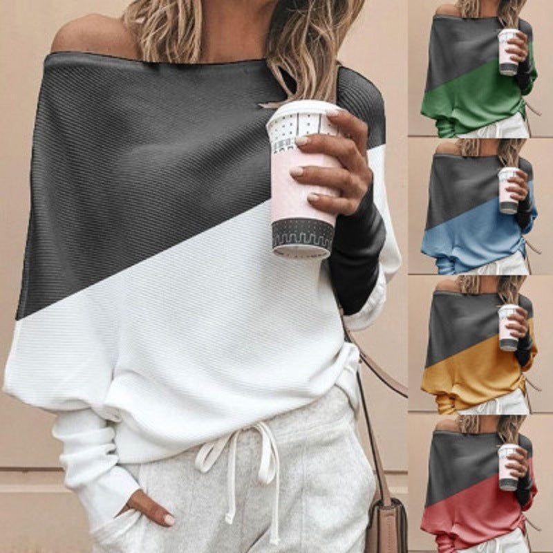 2021 New Spring and Autumn Fashion Street Patted Women&#039;s Pullover Stitching Blouse High Quality Comfortable One-word Collar Hoodie 4d28