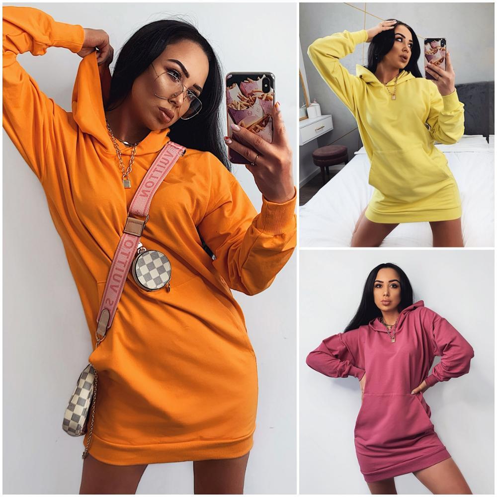 2021 Autumn-winter Women&#039;s Wear Solid Color Round Neck Long Sleeve Casual Cover Head Loose Hoodie D1kn