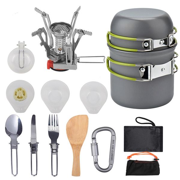 YX Set Portable Hiking Picnic Cookware Mini Gas Stove Sets Camping Tableware Pot Pan 1-2Persons Outdoor Travel Supplies BT1119 s