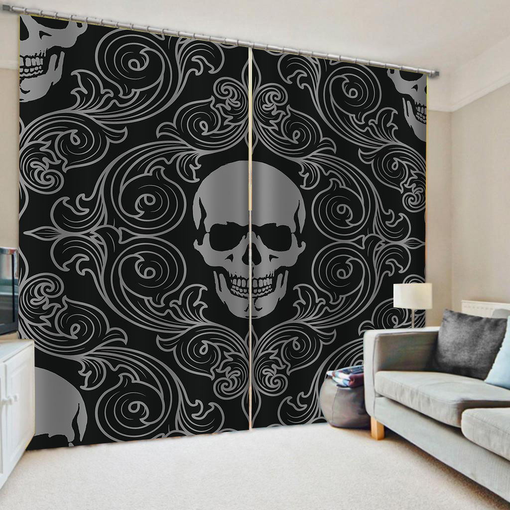Custom Any aize Blackout Window Curtain Cool Black Skull Curtains For The Living Room Bedroom Children Room Drapes
