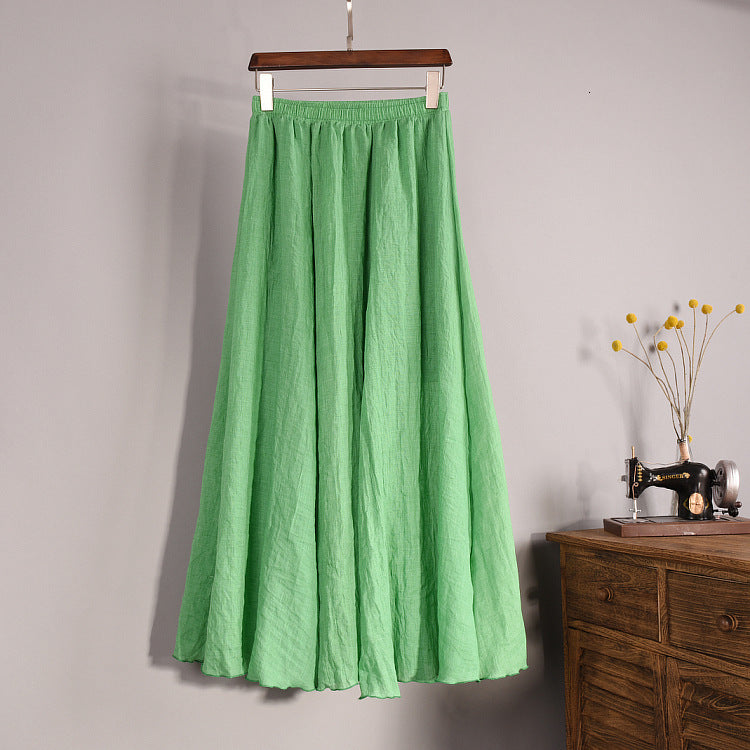 2021 New High Waist Two Layer Summer Pleated Long Skirts Saia Cotton and Linen Women Pink Maxi Skirt Faldas Jupe Femme Ra55