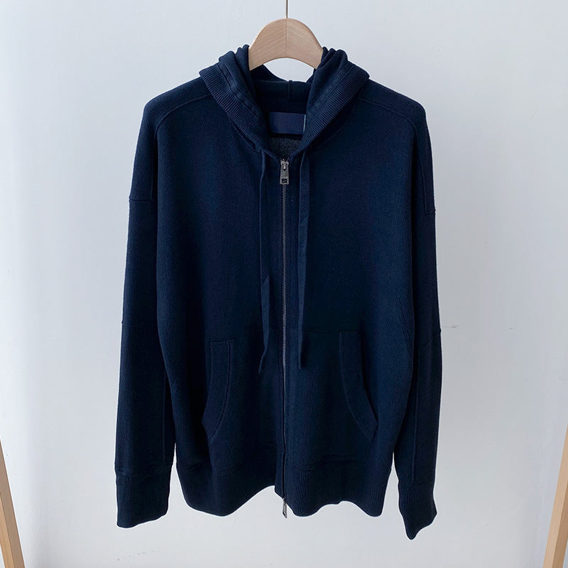 2021 New 100% Cotton Hoodie Dark Blue Back Skull Patch Hooded Sweatshirt Women Loose Knit Jacket 053o