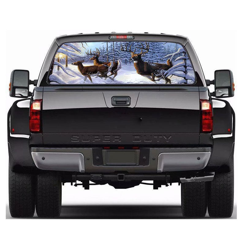 Snow Scene Male Deer Head Rear Window Glass Car Sticker SUV Car Pickup Personality Modified Autos Decals Anti-high Beam