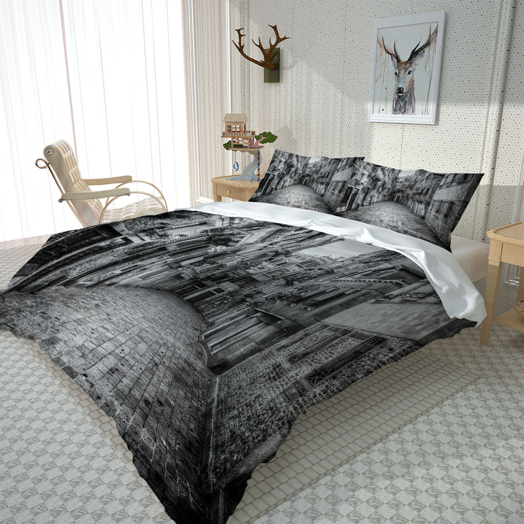 Custom grey building curtains Bedding Set Luxury Twill King Size Duvet Cover Sets Single Full Queen BedClothes Quilt Covers