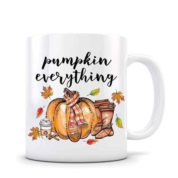 Fall Decor Coffee Mug Pumpkin Everything Autumn Cup Hostess Gift White Ceramic Mugs Y201015