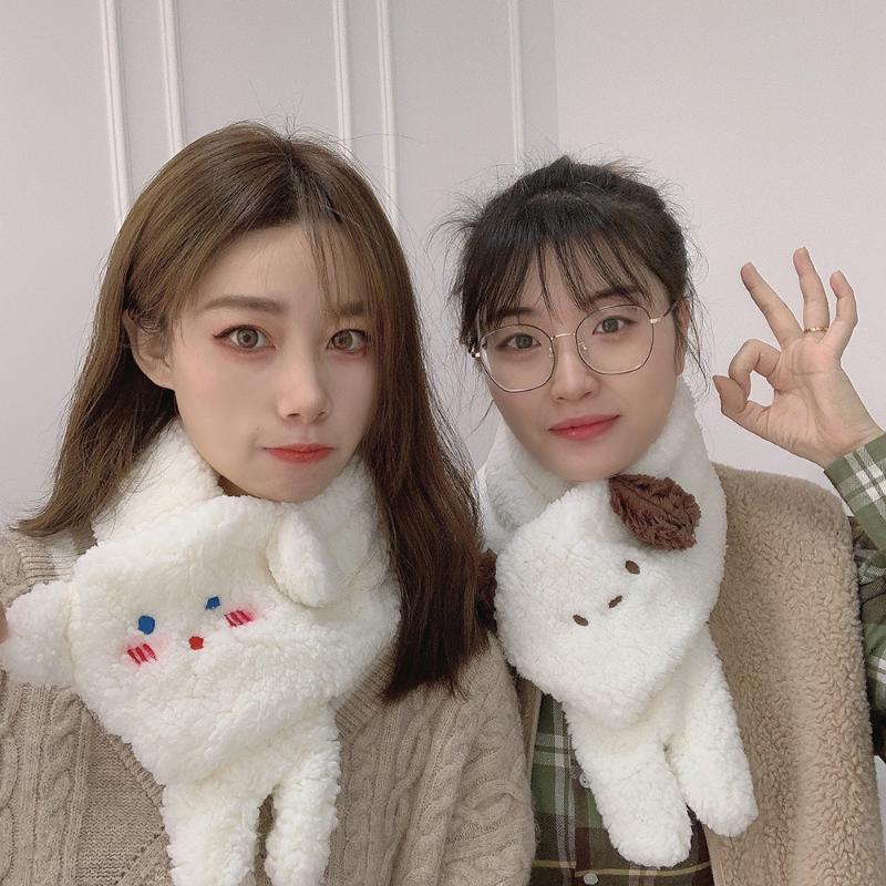 Scarves Cartoon Scarf For Fashion Autumn Winter Boy Girls Cute Dog Ear Cross Bib Fur Warm Plush Bear