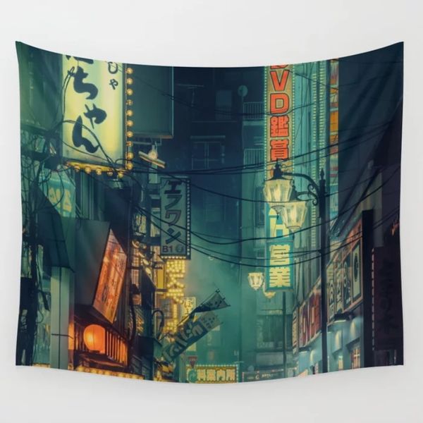 Tokyo Nights Memories of Green Blade Runner Vibes Liam Wong Wall Tapestry Wall Hanging Wall Decor Blanket Bedding Curtain Throw 210310