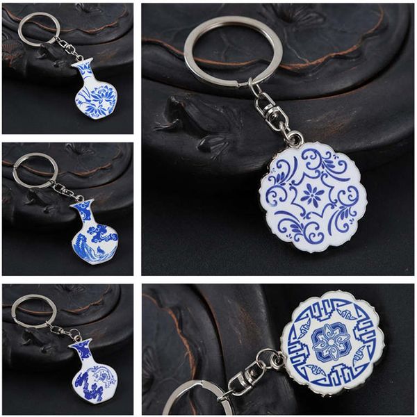 Hot-selling Blue and White Porcelain Keychain Small Gift Metal Creative Key chain DMKR199 mix order Key Rings