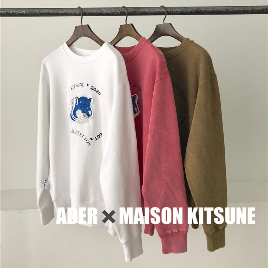 2021 New Ader Error Maison Kitsune Men Women Sweatshirts Fox Bae Embroidery Adererror Pullover Red Brown Hoodie A1tz