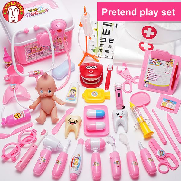 Kids Doctor Set Dentist Toys Girls Role-playing Games Hospital Pretend Play Medical Kit Nurse Bag Toys For Children Kids Game 210312
