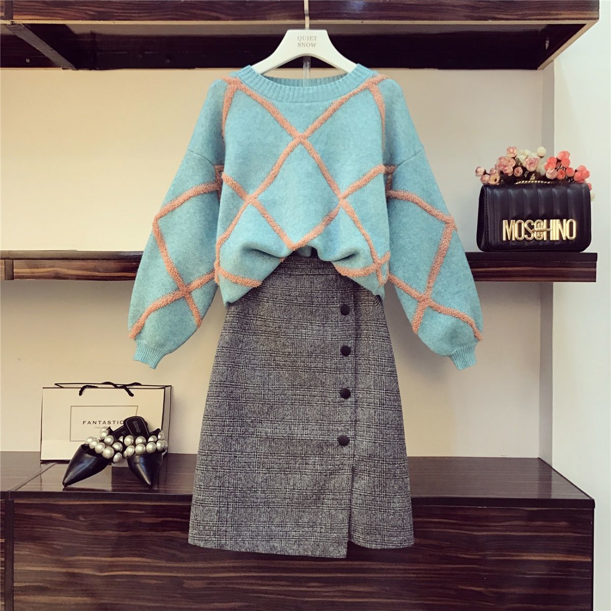 2 Pieces of or Crocheted Sweater Jumper Tops and Knitted Skirts Fashion Suits Suit Vintage Seam Two Sets 318 I9iv