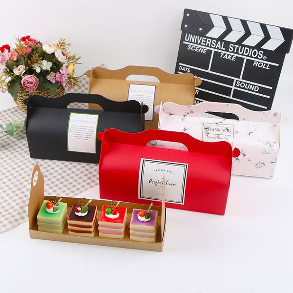 Long Red-White-Black- Brown Paperboard Roll Cake Boxes Baking Toast Box Wholesale Party Gift Box