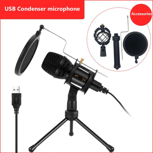Omni USB Condenser Recording Microphone with Tripod For Computer Mic Kit PC YouTube Video Skype Chatting Gaming Record Voice Microphones
