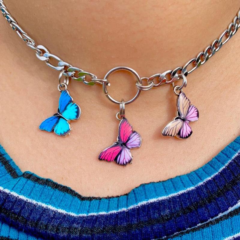 Chokers Butterfly Choker Necklace Women Harajuku Style Stainless Steel Collares Punk Hiphop Gothic Pendant Necklaces Party Jewelry Gift