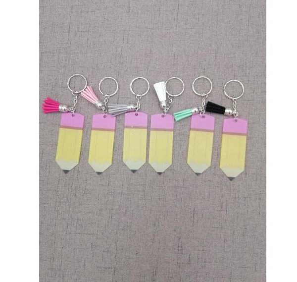 200pcs Teachers&#039; Day Acrylic Keychain Pencil Shape Pendant Keyring Back to School Gifts for Friend SN3848