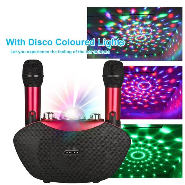 Y-8 Karaoke Stereo Speaker with 2 Wireless Microphone LED Flash Light Bluetooth Hifi Loudspeaker Outdoor Family KTV Party
