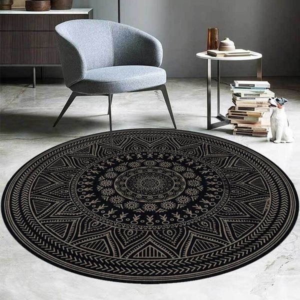 Retro Mandala Lotus Flower Pattern Round Carpet Chair Floor Mat Soft Carpets For Living Room Anti-slip Rug Bedroom Decor Carpet 210317