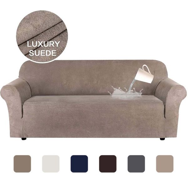 New Suede Fabric Sofa Cover Solid Color Elastic All-inclusive Waterproof Slipcover for Living room Furniture Stretch Couch Capa 210317
