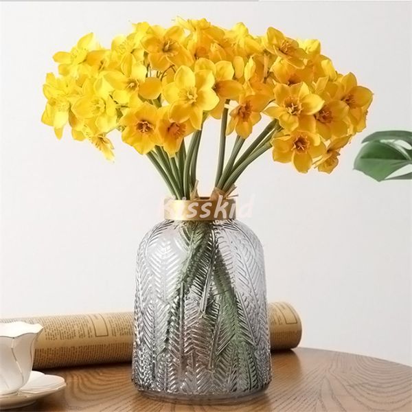 6head Daffodil Orchid Bundle Artificial Flowers Bouquet Wedding Decoration Home Office Table Decor Flower White or Yellow
