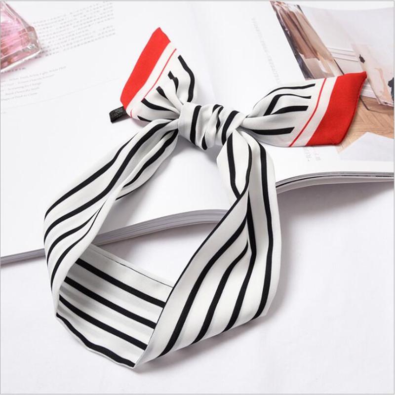 Scarves Casual Women Small Silk Scarf Striped Patchwork Dot Print Floral Letter Bag Handle Ribbon Long Neck Headwear Wrap Ties