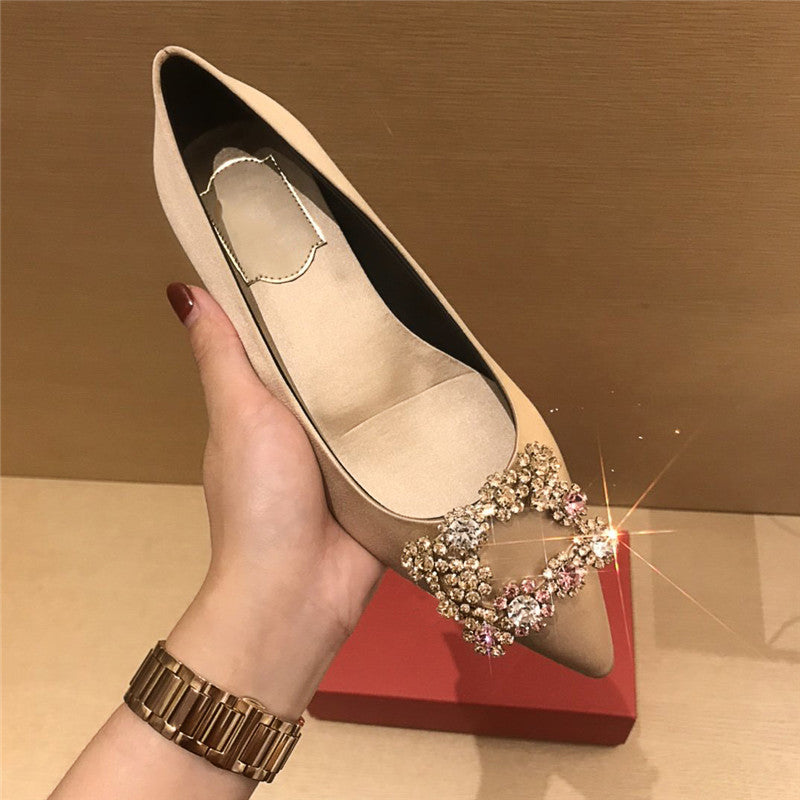 2021ss Spring Summer popular party banquet quality Ladies Sandals Fashion Square Drill Decoration Women Flat Sandals Pointed Toes Slides with box
