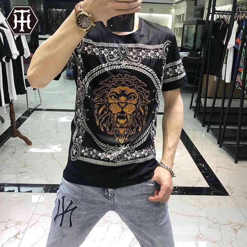 2020 short sleeve Mercerized Cotton T-shirt fashion brand hot drill t-shirt men&#039;s tshirt