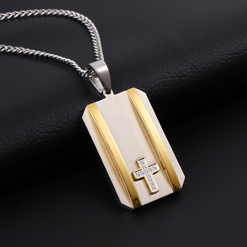 Men Necklace Luxury Jewelry Real Diamond Inlaid Gold Pave White Topaz Diamond Gemstones Cross Pendant Lucky Jewellery For Party