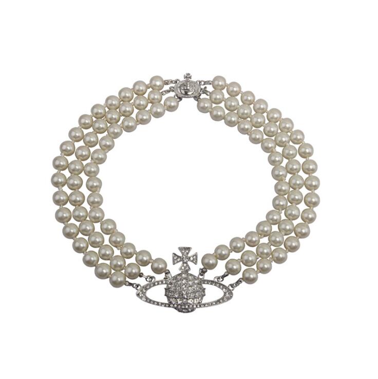 Charm three layers pearl Necklace Collarbone Chain Choker Necklaces for Women