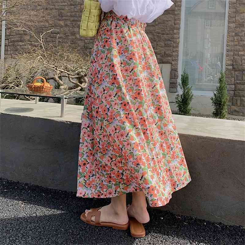 Skirts Falda larga con estampado Floral para mujer, faldas largas de S8cintura alta, moda coreana, vacaciones verano QF0Q