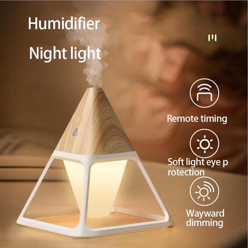 Humidifiers Wood Grain Volcano Pyramid Humidifier USB Essential Oil Aromatherapy Air Purifier Household LED Machine