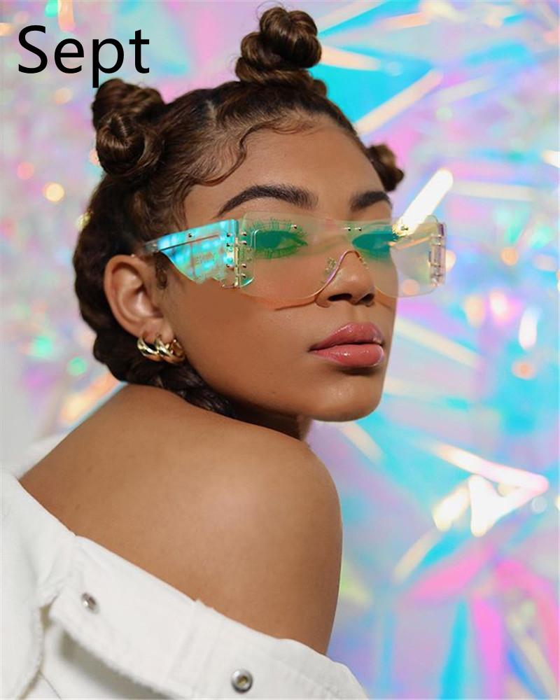 Sunglasses Sept Fashion Rimless Square Women Men Trend Female Eyewear Glasses Mirror Pink Shades