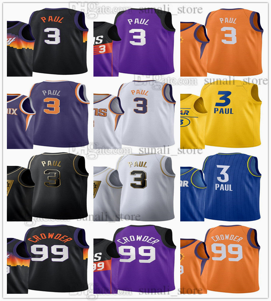 2021 Basketball Jerseys Chris 3 Paul City Black Purple Earned White Orange Color Breathable Sports Shirts Men Women Kids Youth
