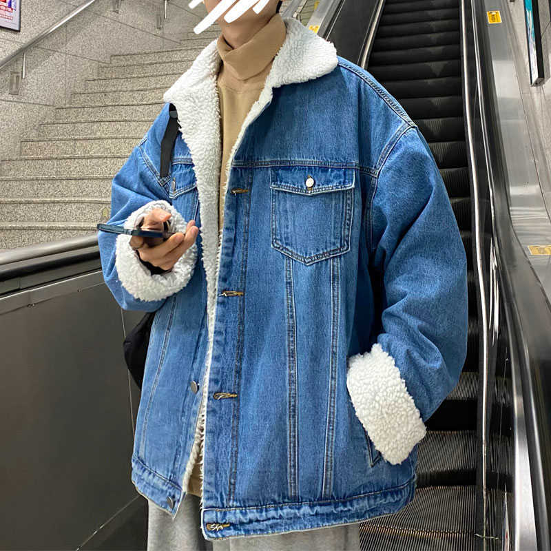 Men&#039;s Jackets Men Blue Jean Outerwear Warm Denim Coats Mens Lambswool Liner Thicker Winter Fashion Cowboy 3XL-S NVC1