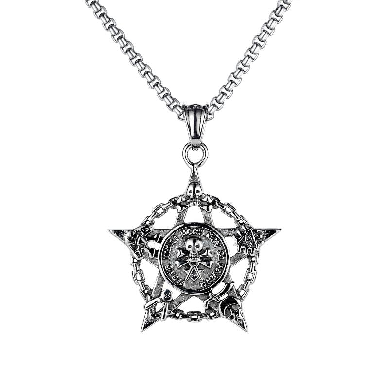 Pendant Necklaces 2021 Punk Men&#039;s Neck Chain Round Pentagram Skull Necklace Viking Stainless Steel Jewellery Gothic Accessories Cool Stuff