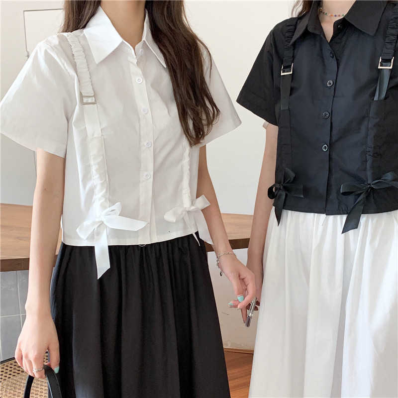 Women&#039;s Blouses & Shirts Summer Vintage Blouse Teen Girls White Harajuku Gothic Fashion Button Up Women Korean Casual Novelty Cro
