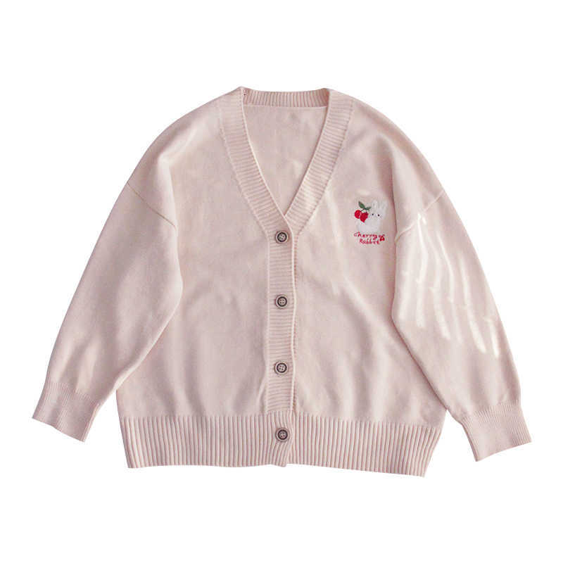 Women&#039;s Sweaters Kawaii Bunny Cartoon Cardigan Women Cute Knitted Sweater V Neck Button Down School Uniform Female Harajuku Vintag