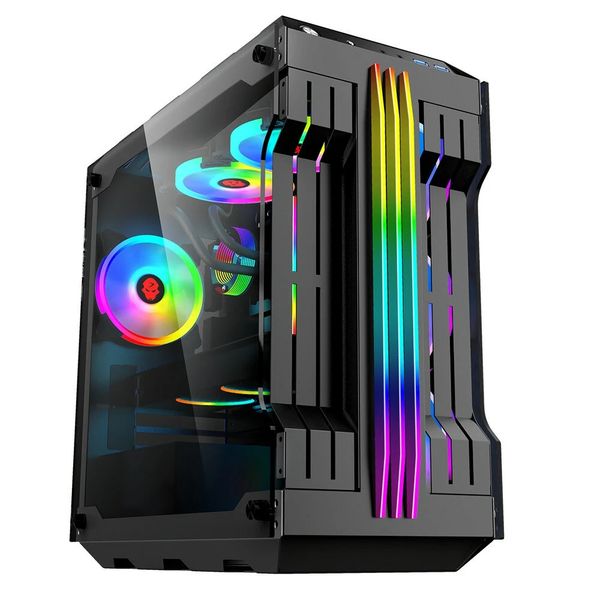 RGB Light Bar Computer Case Tempered Glass Panels ATX Gaming Water Cooling PC E-Sports Online Cafe Desktop Game Supplies - White